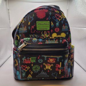 Loungefly Disney Parks Rare Neon Rainbow Parade Mini Backpack
